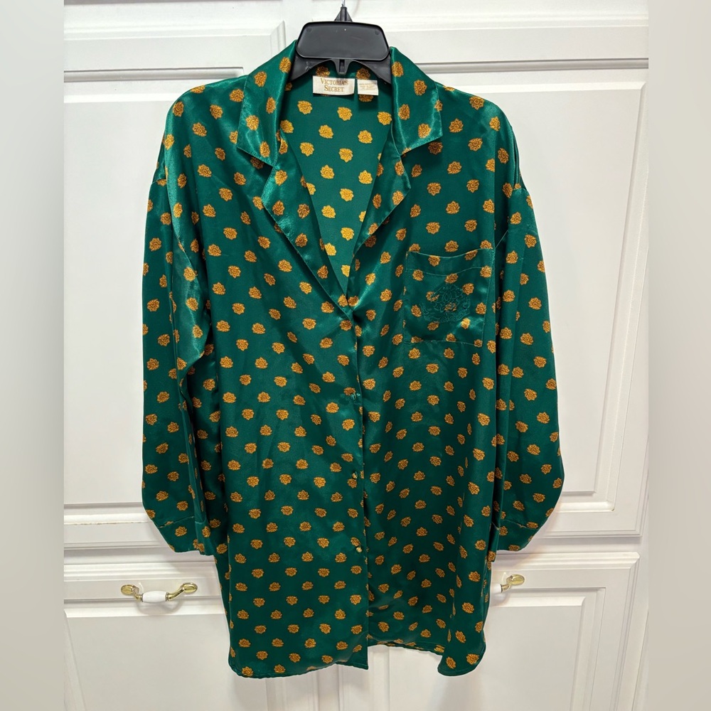 Victoria’s Secret Vintage Gold Label Emerald Green Night Shirt Women Size Large